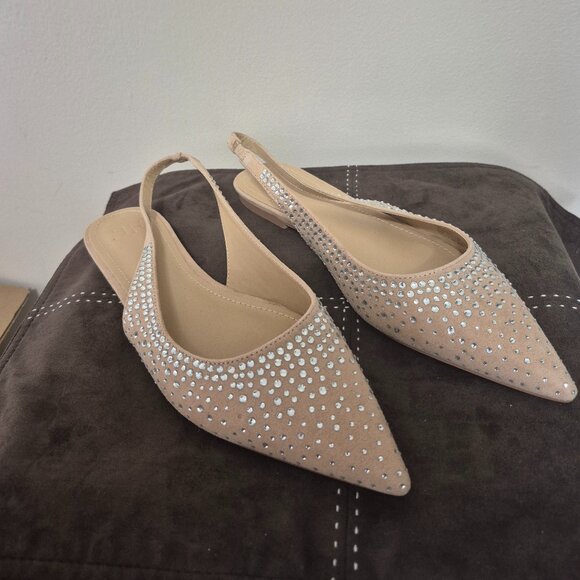 Tan Rhinestone Slingback Flats - Picture 1 of 6